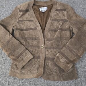 Worth 100% Leather Brown Suede Jacket Lace Detail Womens Size 6 Boho Western